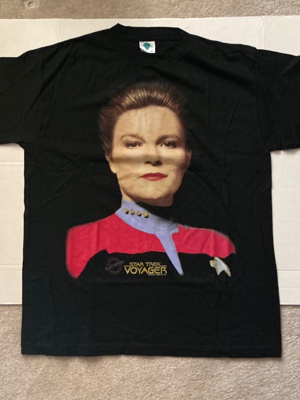 1995 Star Trek Voyager Captain Janeway Shirt T-Shirt Champ XL New Old Stock